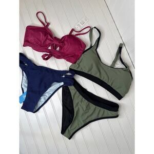 NWT Cupshe Olive-and-Black Sporty Bikini Bralette & Standard Bottoms BUDBLE Sz M